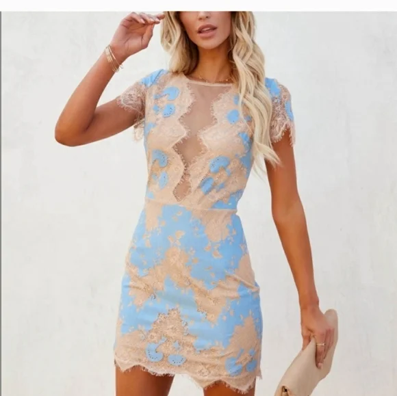 Storia Dresses | Storia Blue And Cream Lace Dress | Color: Blue/Cream | Size: S | Bonnie271's Closet Storia Dresses | Storia Blue And Cream Lace Dress | Color: Blue/Cream | Size: S | Bonnie271's Closet